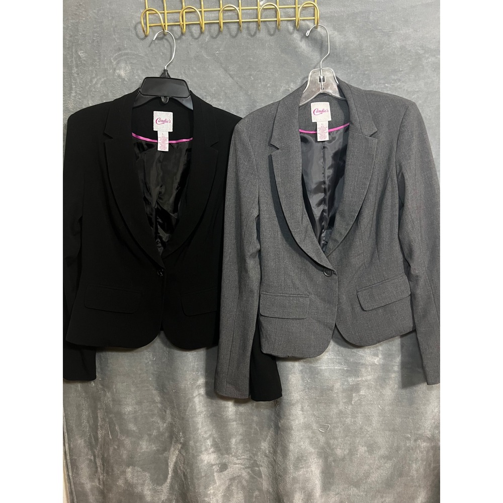 Candie's Blazer Large Black Gray Tailored Career Office Jacket Lot of 2